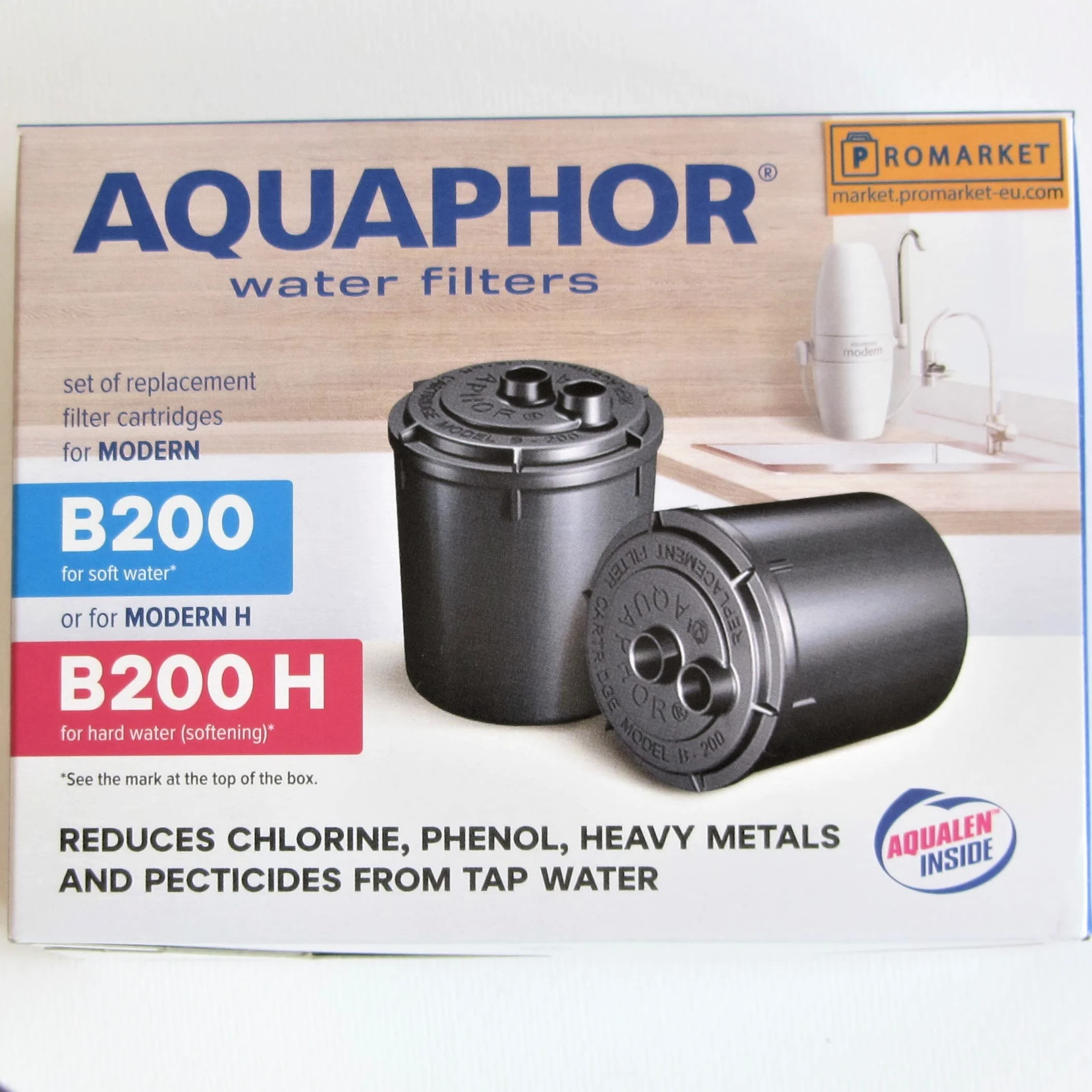 Aquaphor B200 Juego de dos cartuchos de repuesto originales para filtro de agua grifo "Aquaphor Modern" para agua dulce normal