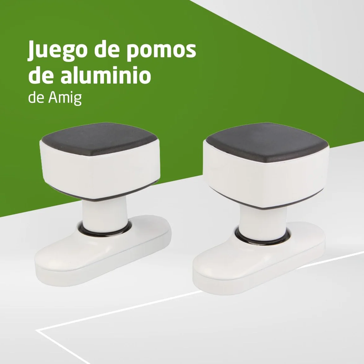 Amig - Juego de Pomos Cuadrados con Placa Estrecha Mod. 6807-81 x 31 mm - Para Puertas de Interior - Ideal en Dormitorios, Baños y Despachos - Aluminio Blanco