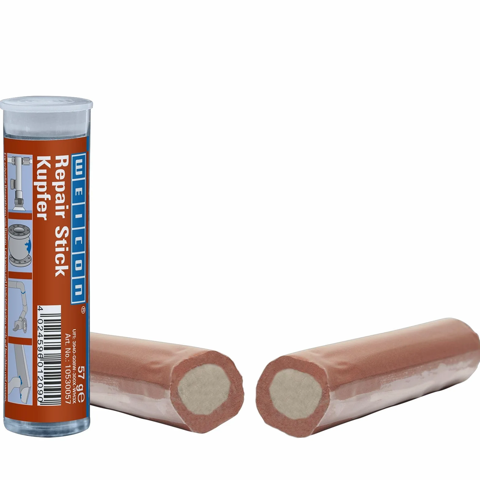 WEICON 10530057 Barra reparadora, Cobre, 57g, Pegamento de 2 Componentes, Resina epoxi, para reparación de tuberías y conductos
