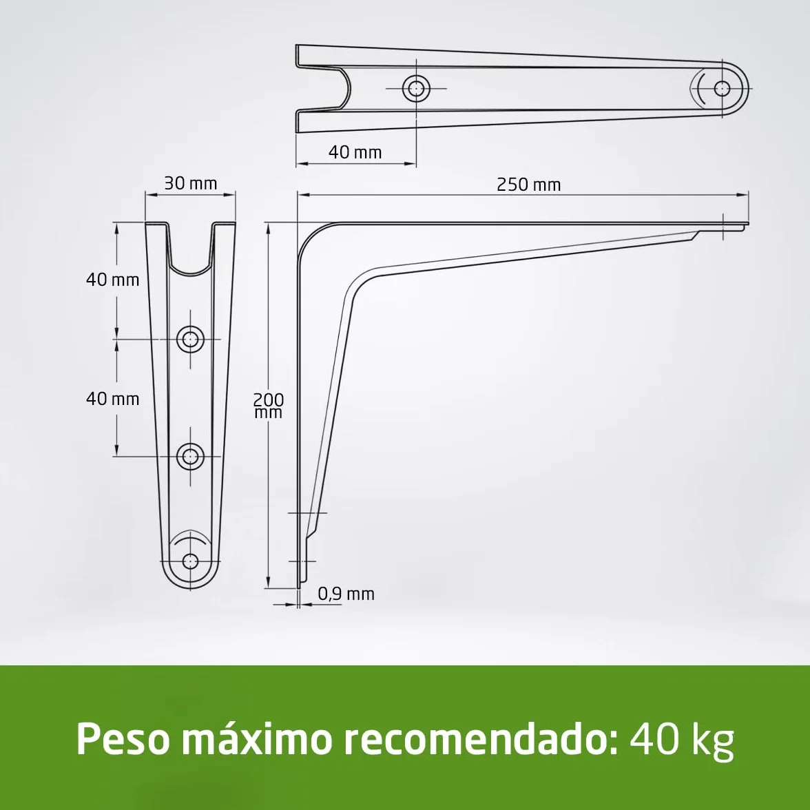 Amig - Pack Soportes para Estantería de Pared - 20 piezas - Escuadras en Acero - 250X200 mm - Color Blanco - Ángulo para Estantes - Soporte para Baldas - Fácil instalación