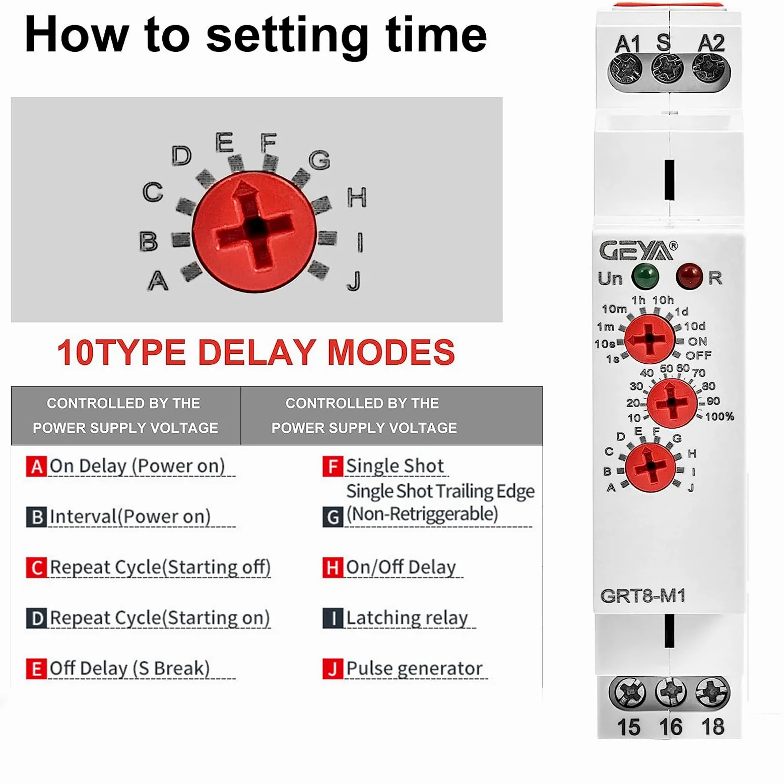 GEYA Relé de tiempo multifunción 16A 1Contactos de Contacto 10 función AC230V relé (GRT8-M1,AC230V)
