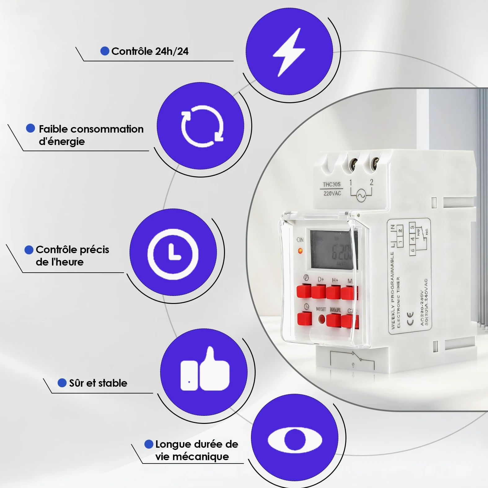 Programador eléctrico para calentador de agua y piscina, temporizador numérico 30A con pantalla LCD, programable de 1s a 168h, 20 ciclos de encendido/apagado, montaje en riel DIN 35mm