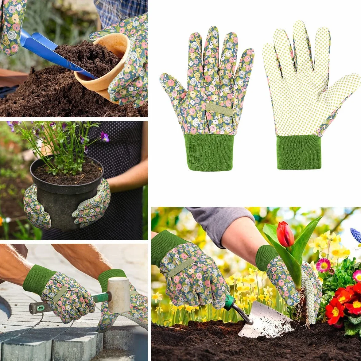 Ainiv Guantes de jardinería para mujeres/damas, 2 pares de guantes de trabajo de jardín con agarre antideslizante, cómodos guantes de jardín transpirables a prueba de espinas para patio, granja, poda