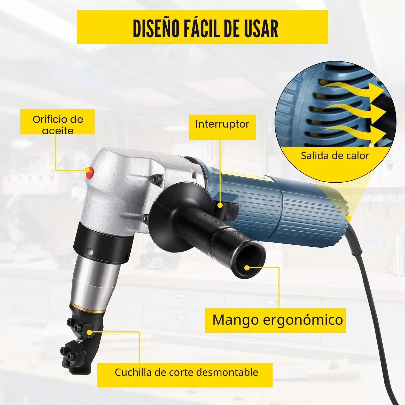 VEVOR Cizalla Nibbler de Metal 4 mm 625 W Giratorio 360º Cizalla de Punzonadora Eléctrica 1000 RPM Cizalla Eléctrica de Aleación Metálica para Chapa Metálica, Acero, Cobre, Aluminio, Plástico y Vidrio