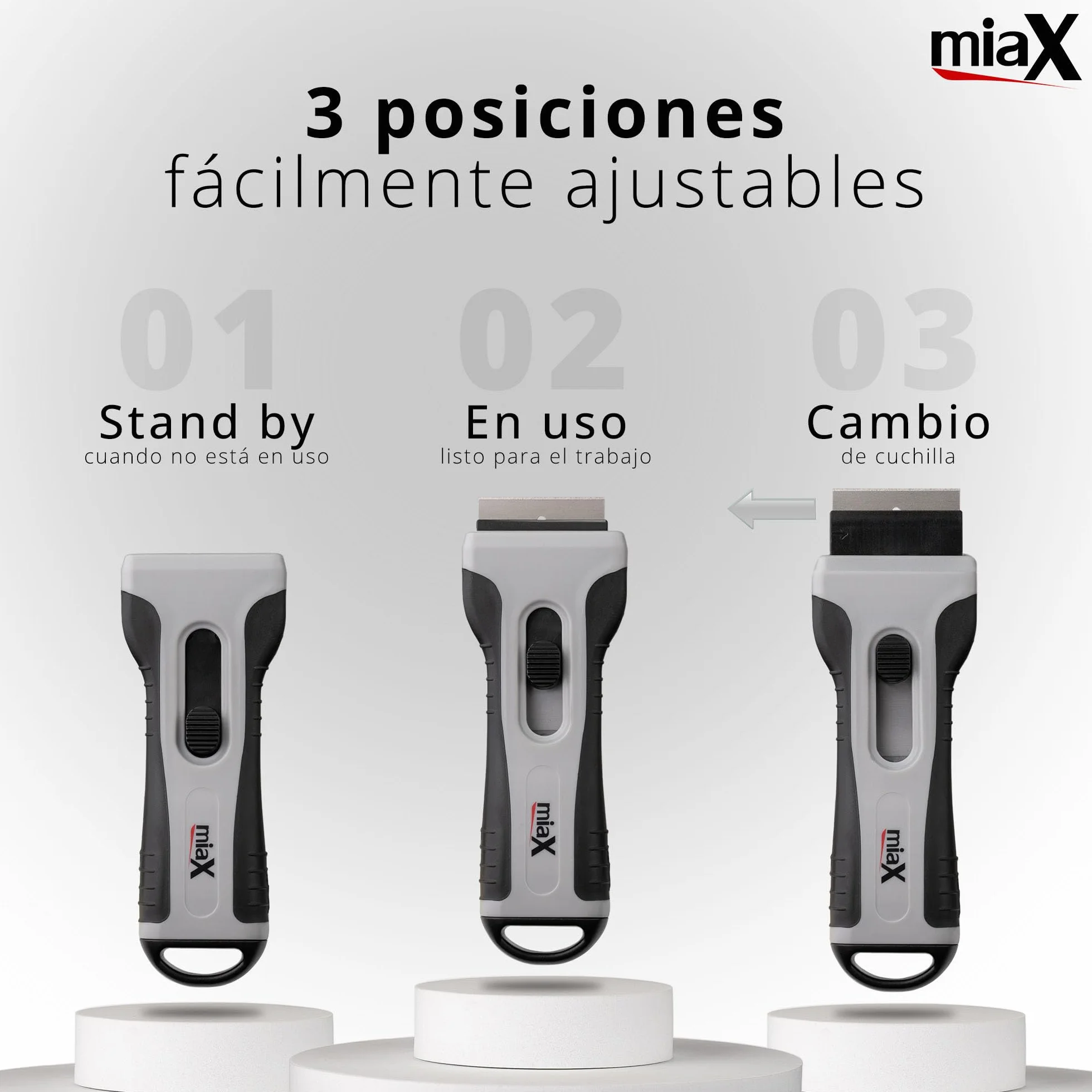 miaX Rasqueta Vitrocerámica Profesional Soft-Touch con Cuchillas Integradas | Rascador para cristal, cocina y hogar, cuchillas de repuesto integradas, agarre cómodo, diseño estable