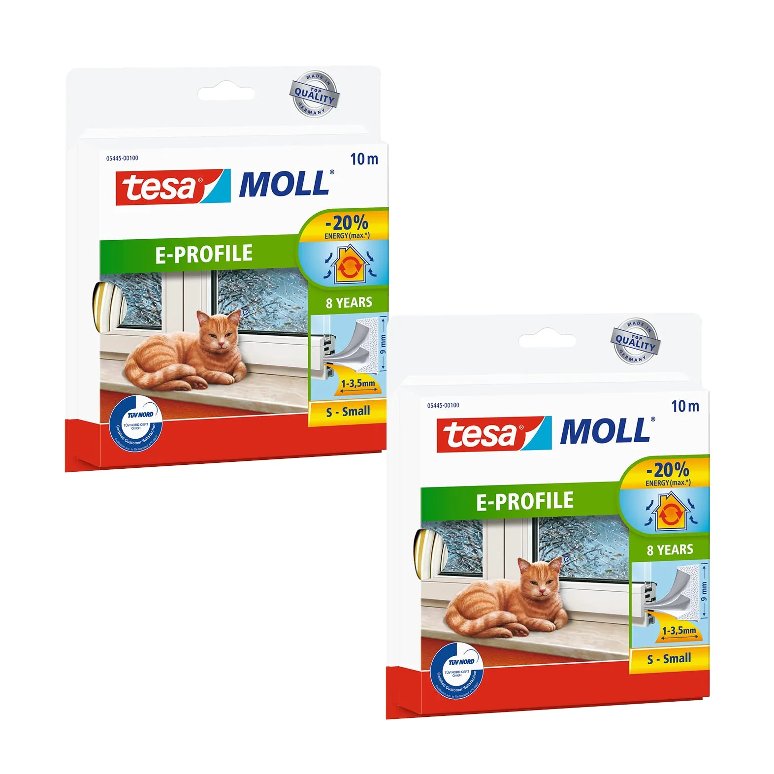 tesamoll Perfil E - Paquete de 2 - Burlete de Caucho Autoadhesivo para Aislar Ventanas y Puertas y Sellar Huecos - Blanco - 2x 10 m x 9 mm x 4 mm
