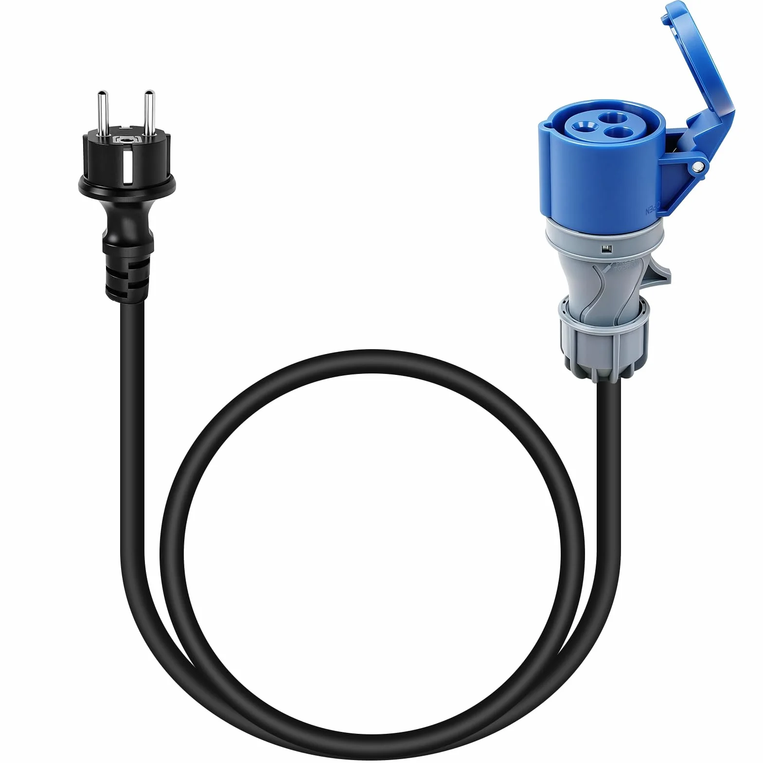 Enchufe Schuko a Adaptador CEE 3 Pines, Adaptador Enchufe Sutocaravana con Cable de 1,5m H07RN-F3G 2,5 mm², 250V 16A Enchufe Schuko a toma CEE, IP44 Adaptador para Camping y Autocaravana