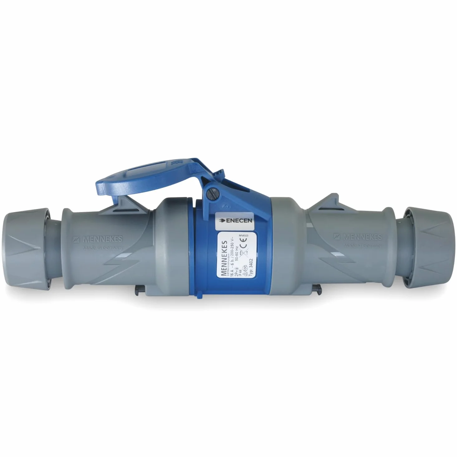 CEE - Juego de conectores y acopladores (230 V, 16 A, 3 p, IP44), color azul Mennekes