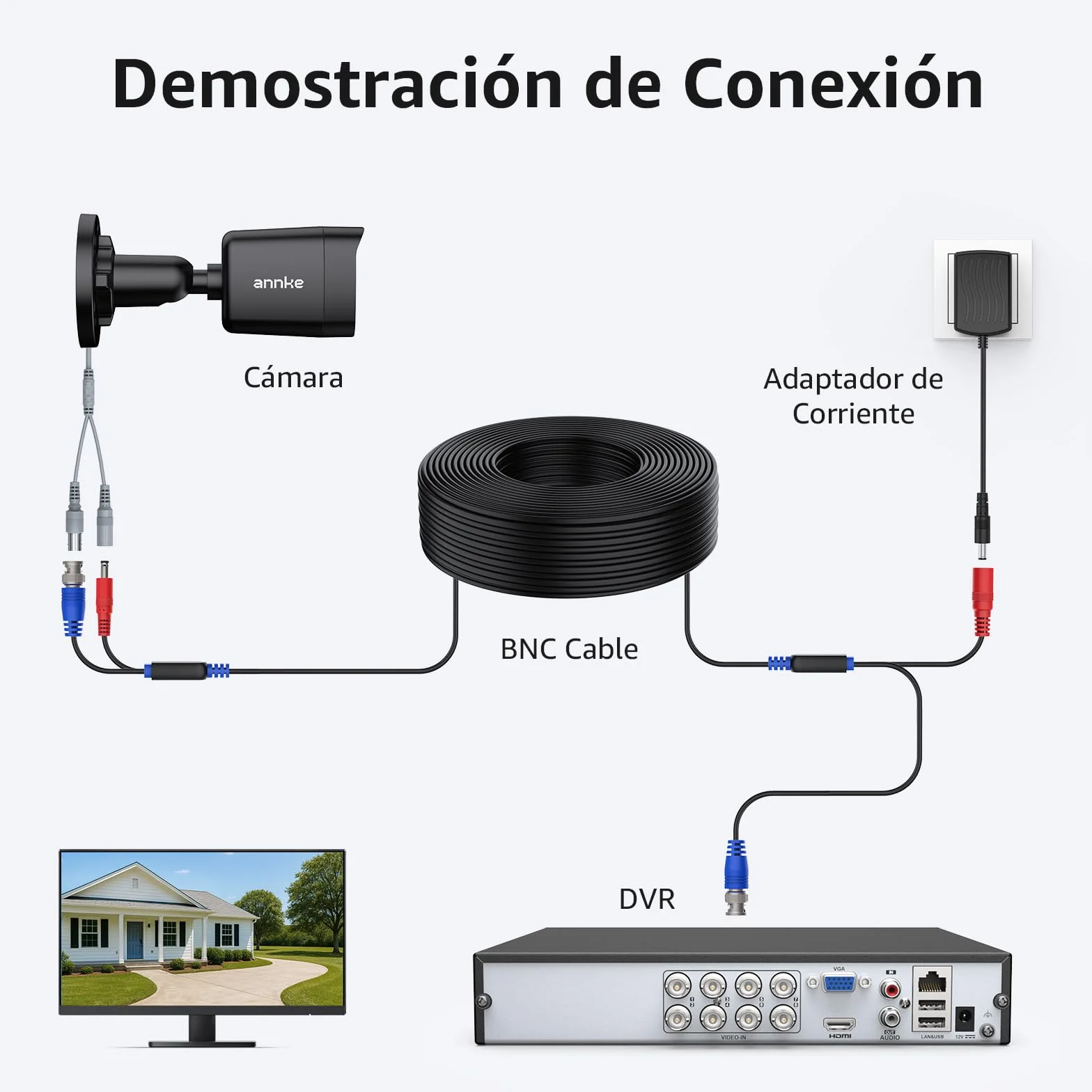 ANNKE 30m / 100ft Cable de Video DC Power HD/AHD/TVI Premade All-in-One BNC Video 4pcs para cámara CCTV DVR Sistema de Seguridad Grabadora de vigilancia, Blanco