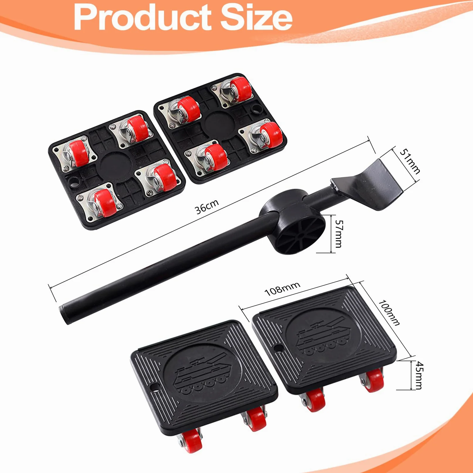 Ruedas para Muebles Pesados Juego 9 Piezas Elevador De Muebles Ruedas para Mover Muebles 4 Ruedas Transporte Rueda PU Giratoria 360 Gradosalmohadillas Antideslizantes Palanca MAX para 400kg
