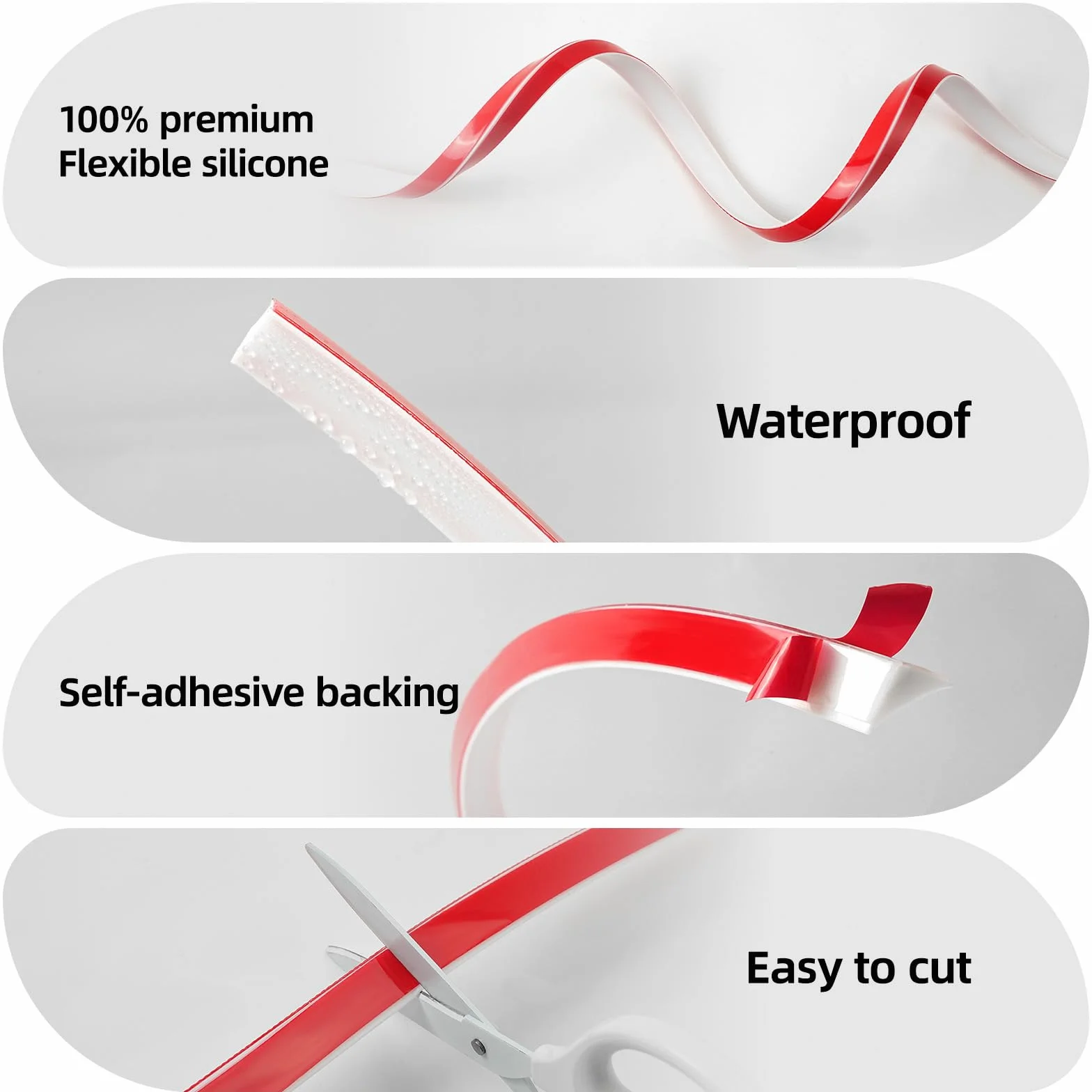 Mouldura Flexible Autoadhesiva en Silicona, 3,05m, Forma de L para Esquinas, Blanco