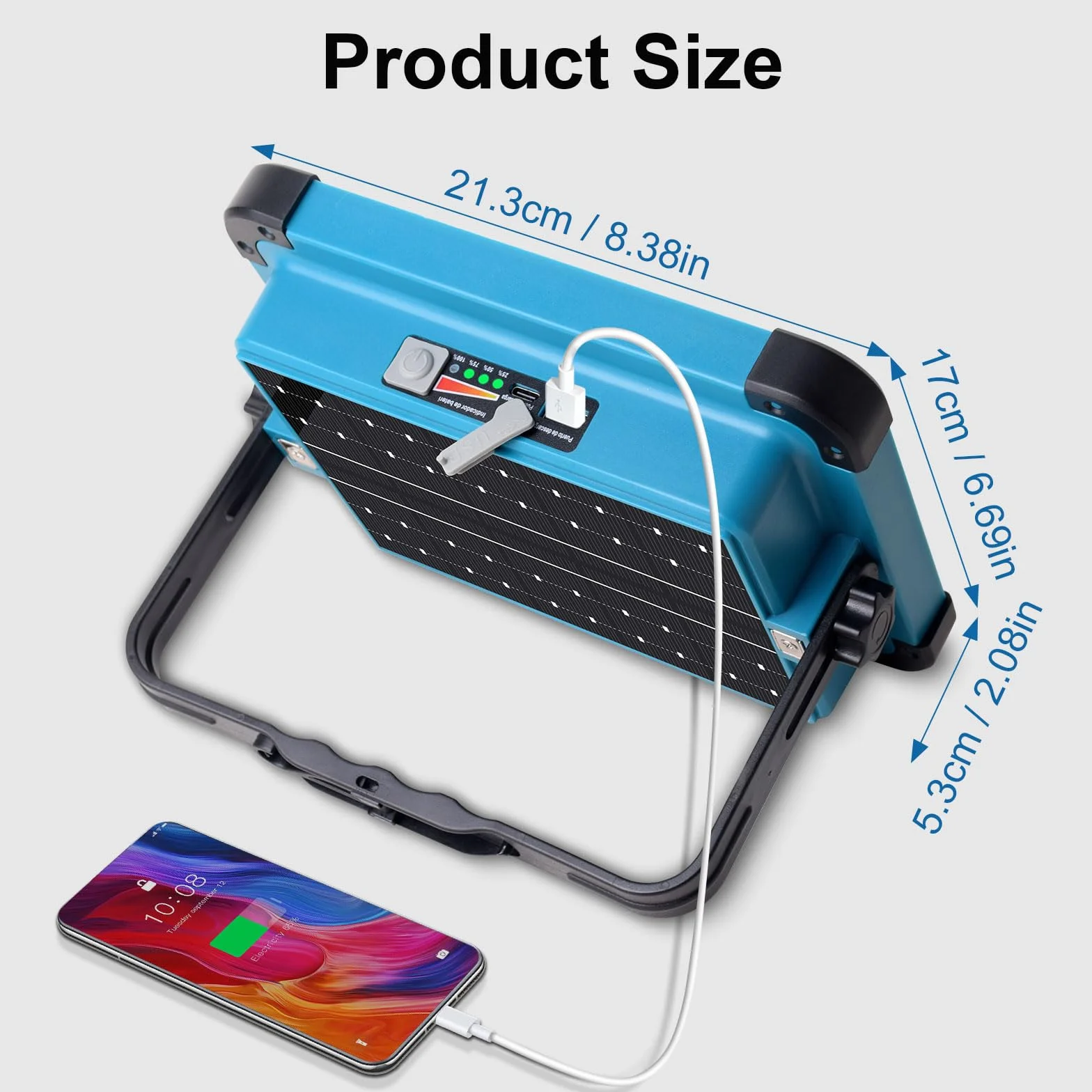 Foco LED Recargable 100W, 10000mAh/ 288 LEDs/Panel Solar/ 5 Modos de Luz/Base Magnética/Banco de Energía, Foco de Trabajo Portátil LED para Camping, Trabajo, Pesca