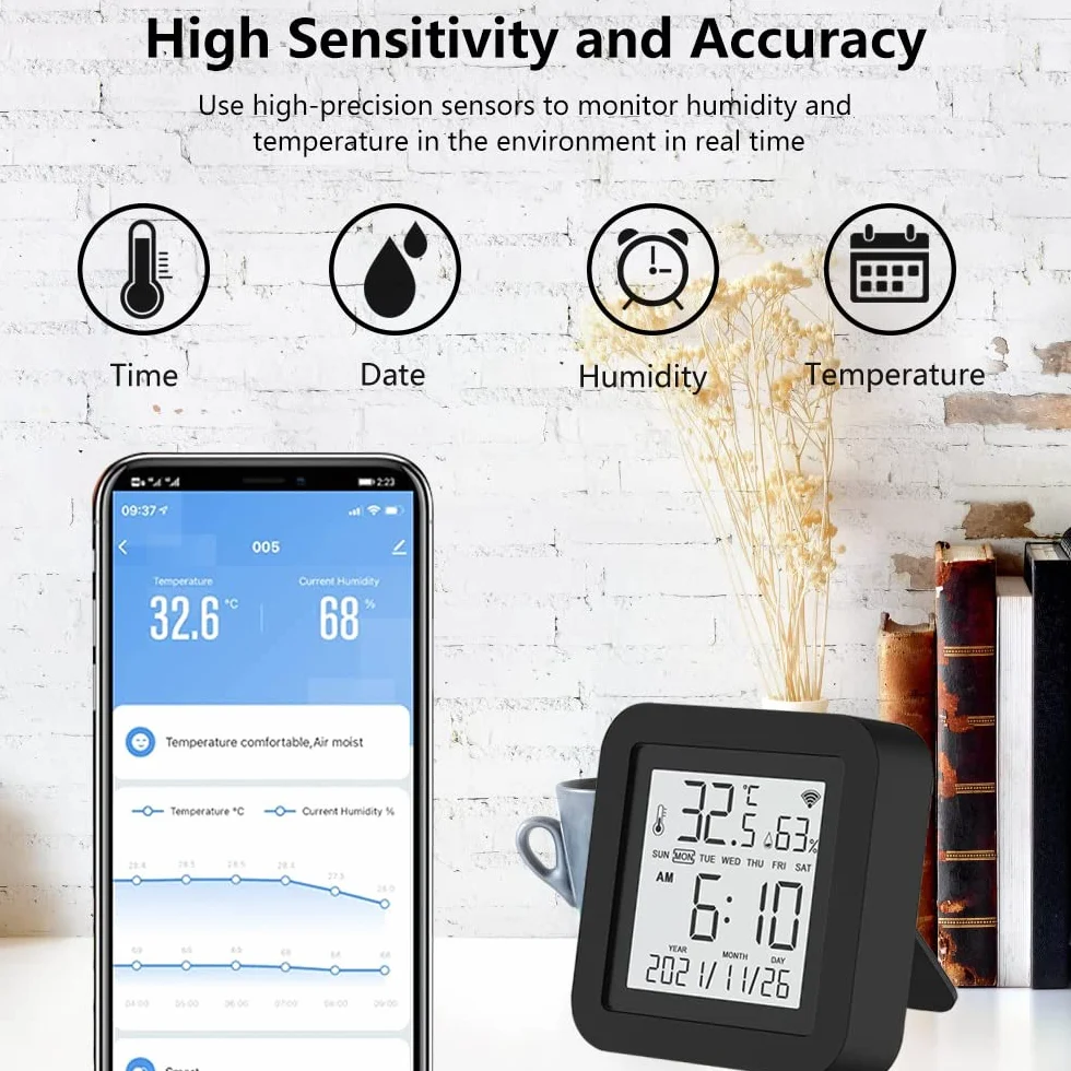 eMylo Mando a Distancia IR WiFi Inteligente, Sensor de Temperatura y Humedad Tuya, Controlador IR Universal, Higrómetro y Termómetro Interior, Compatible con Alexa y App