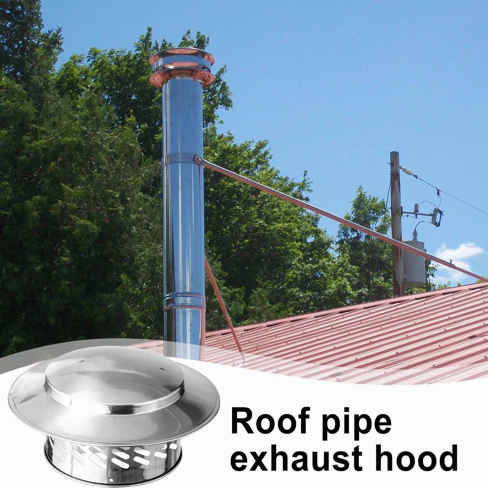 Tapa de Chimenea, Ø 160 mm Sombrero de Conducto de Humo de Acero Inoxidable