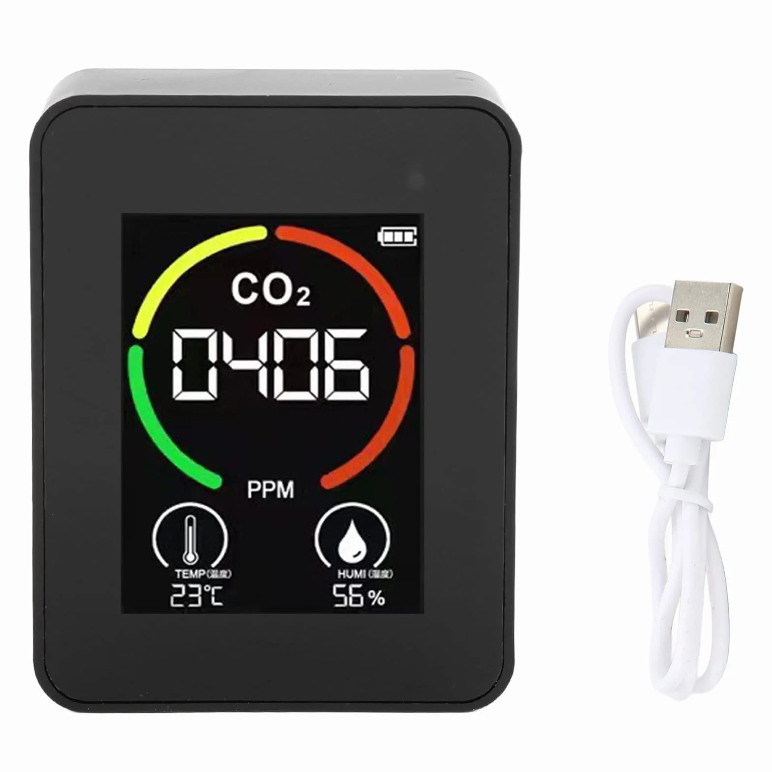 plplaaoo Detector De CO2,Monitor De Calidad del Aire En Interiores,Medidor De CO2,Detector De Dióxido De Carbono Portátil,Termómetro Higrómetro De Carga USB Para Fábrica De Oficina En Casa