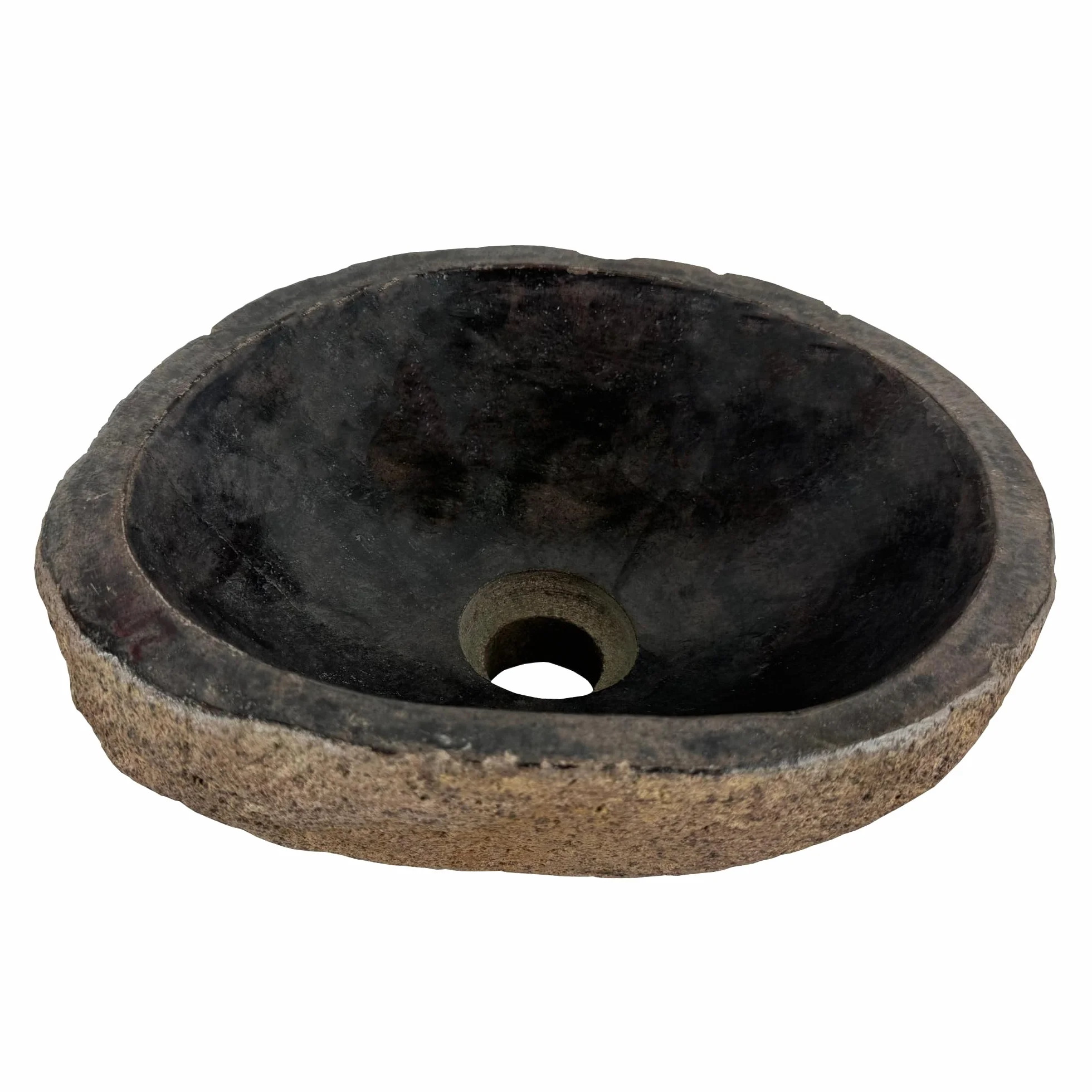 Lavabo Ovalado - Cuenca de Piedra de Río - Fregadero para baño - Forma y color únicos - Piedra Natural - Pulido y sólido (Marrón/Oxidado, 30-35x25-30cm)