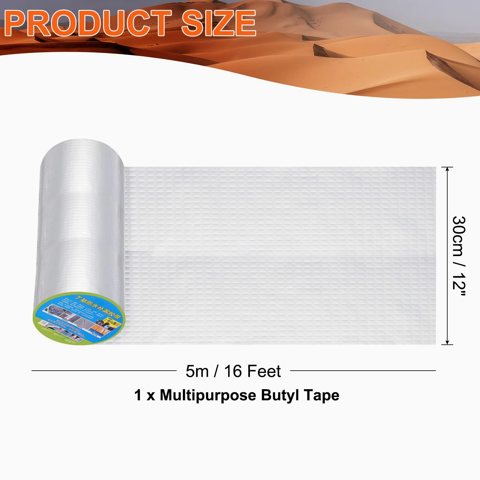 QUARKZMAN Cinta De Butilo Multiusos 12 Pulgadas X 16 Pies Cinta De Aluminio Impermeable Para Reparación De RV Ventana Sellado De Tuberías De Vidrio Y Goma (Plateado, De 1)