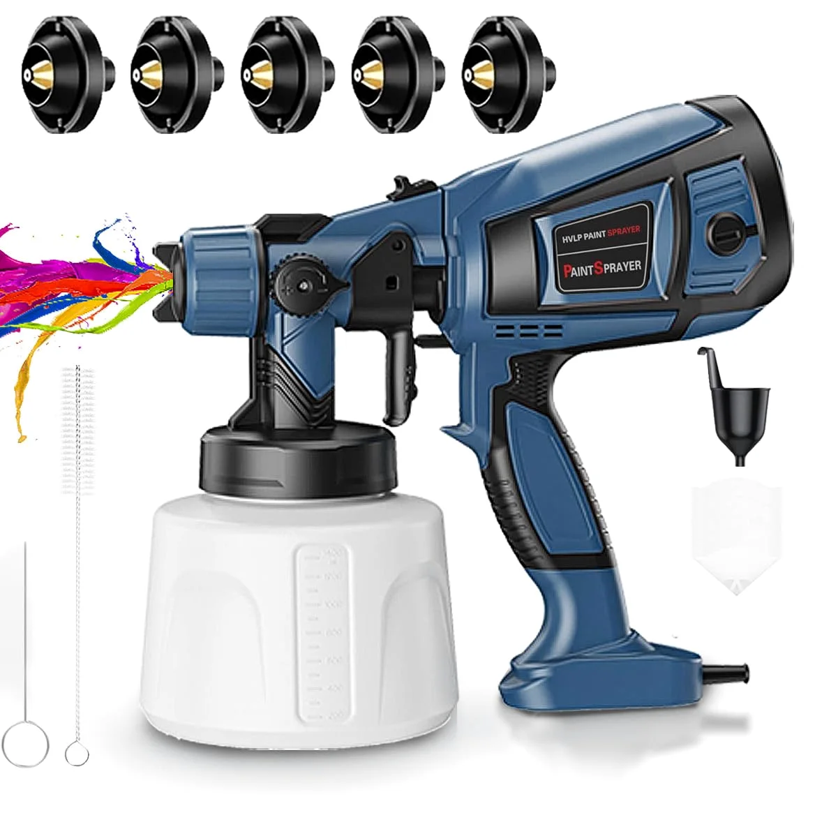 TOPALL Pistola Pintura Electrica,Pistola para Pintar Paredes y Techos,850W 32000PRM 1400ML HVLP Pistola Pintar Electrica Pulverizador de Pintura,con 5 Boquillas y 3 Patrones