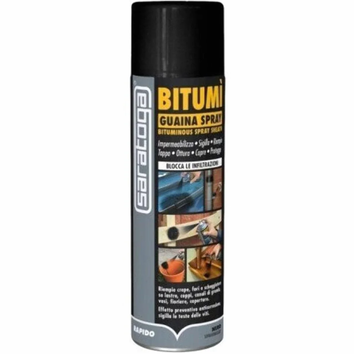 Saratoga 54183001 - Funda bituminosa en spray, impermeabiliza y sella a base de goma de betún, color negro