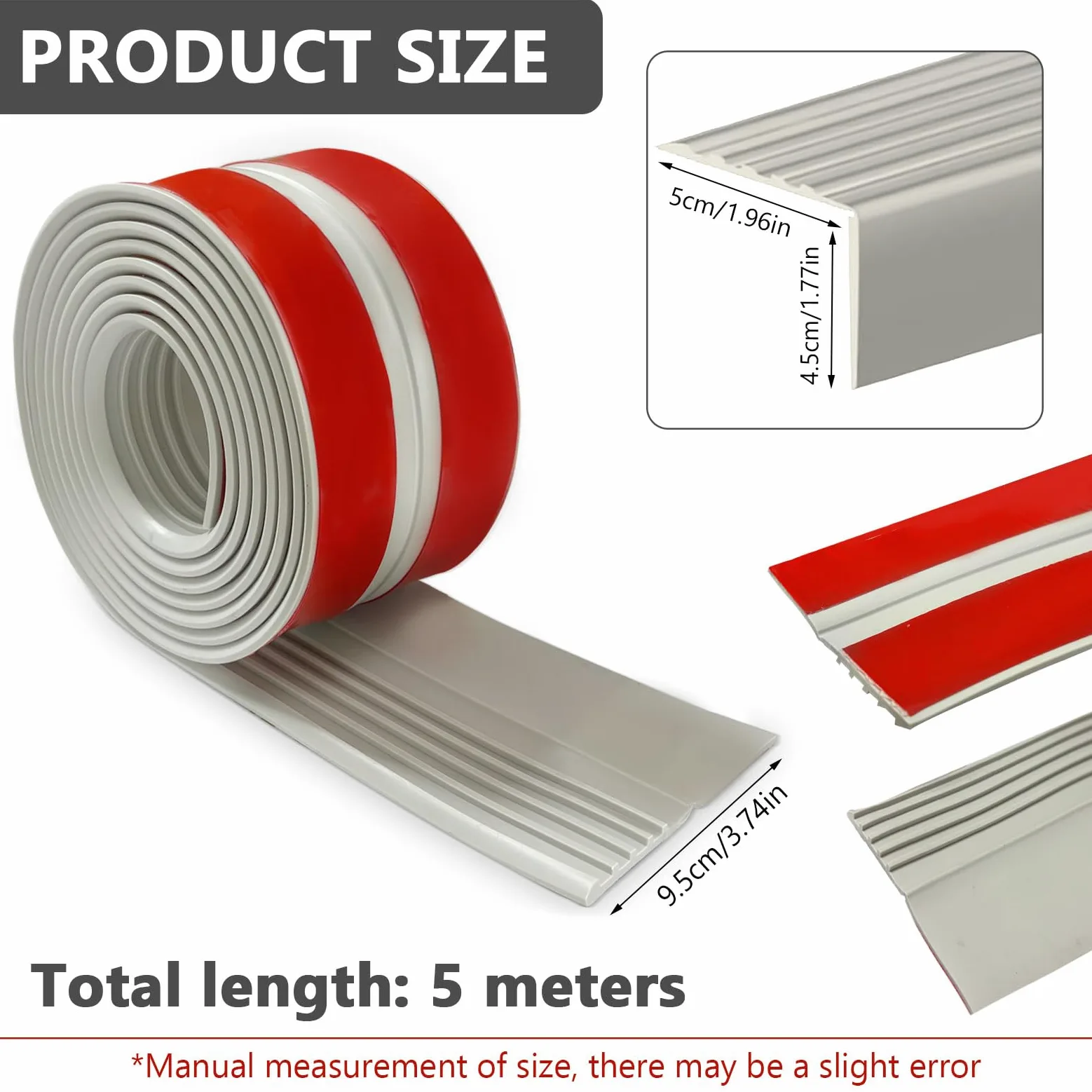 Perfil de borde de escalera autoadhesivo, 500x9.5cm de PVC, perfil de protección para escaleras, antideslizante, impermeable, en forma de L, para exteriores e interiores
