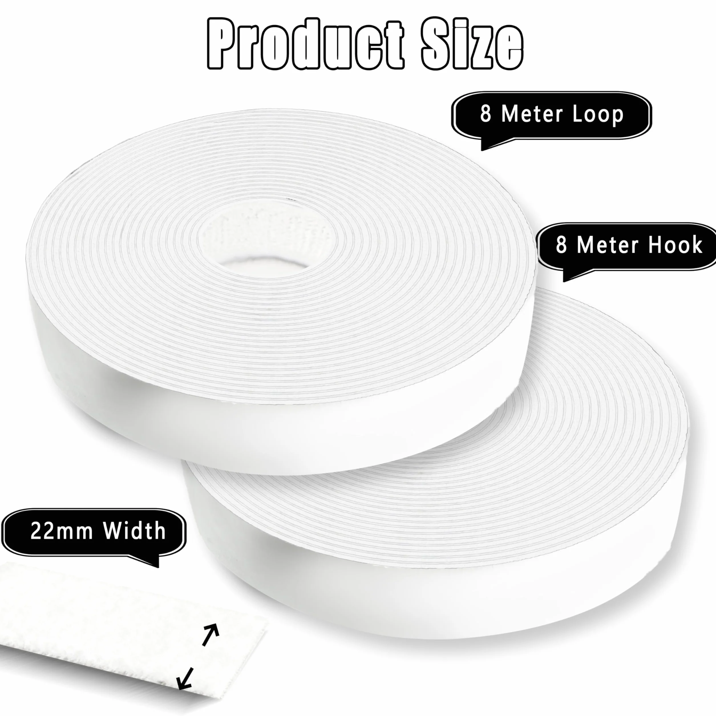 8 m x 20 mm Auto Adhesivo Cinta Rollo, Blanco- Adecuado para Ropa, Zapatos, Sombreros, Manualidades y Almacenamiento en el Hogar (Reutilizable)