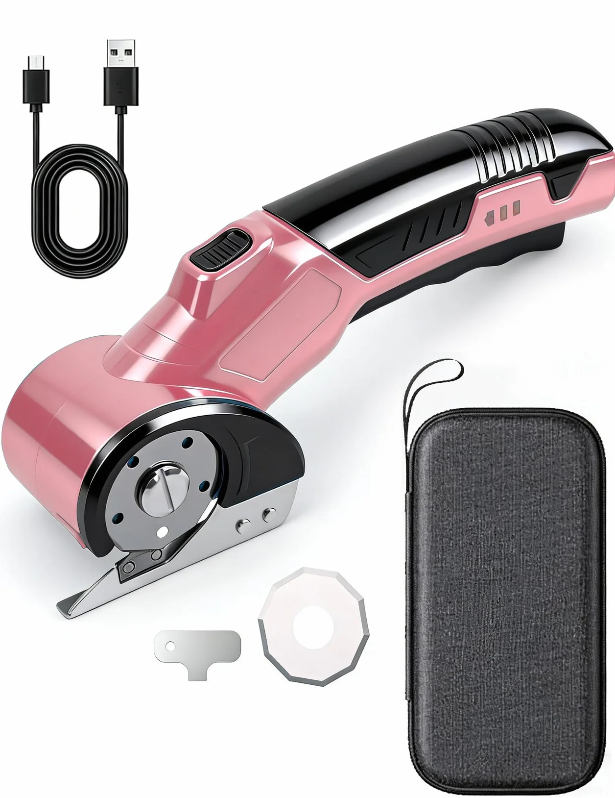Tijeras Eléctricas, Cortadora de Cartón Portátil con Interruptor de Seguridad, Cortadora Rotativa sin Cable Recargable con 320 rpm Para Cortar Cuero, Cartón, Alfombra, Fieltro