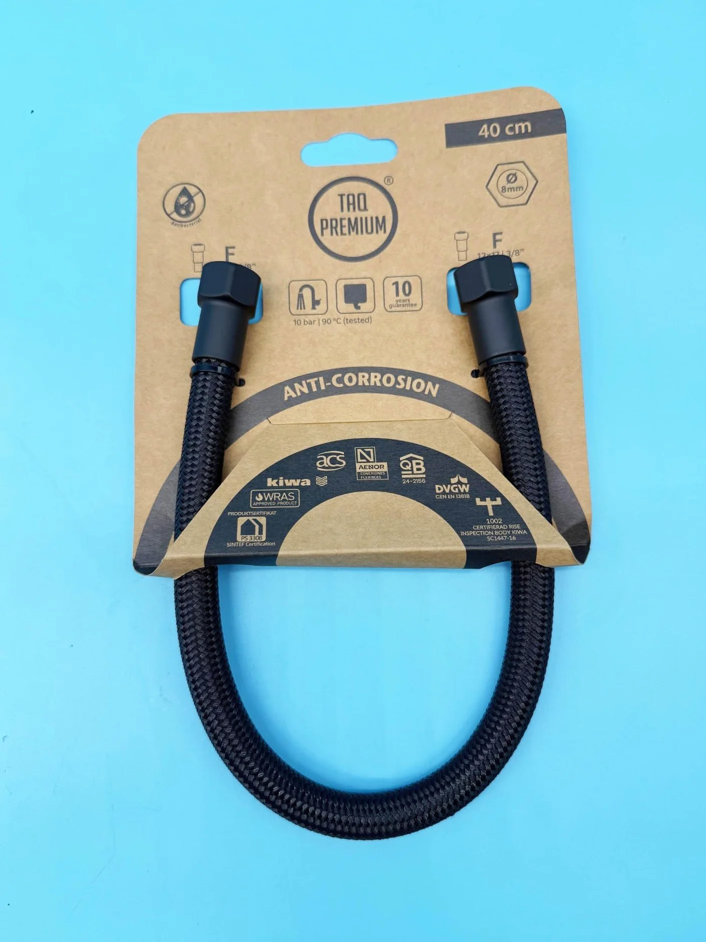 Latiguillo Flexible Negro Mate H3/8-H3/8 | Tubo Flexible Fontaneria Negro Mate | Latiguillo Metalico Flexible Fabricado en España | Para Inodoros, Lavabos, Bide, Fregaderos (40 cm)