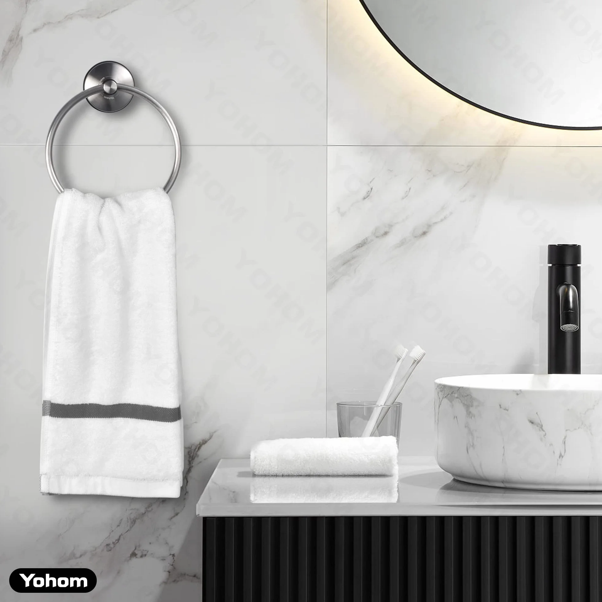 YOHOM Anillo de Toalla con Ventosa Toallero de Aro para Baño Cocina Acero Inoxidable Soporte de Toalla para Ducha Pared sin Taladro Plata