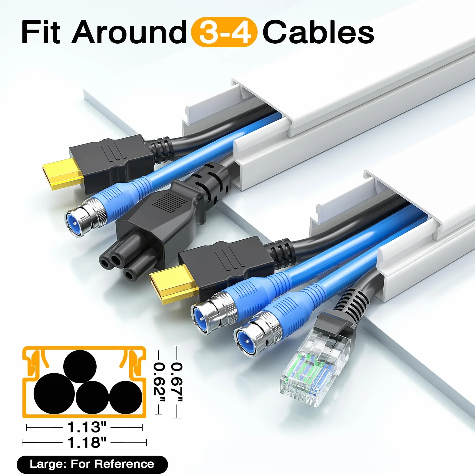 Delamu Canaleta Cables Pared Adhesivo, 4M, 10 Piezas, 400 x 30 x 17 mm, Blanco