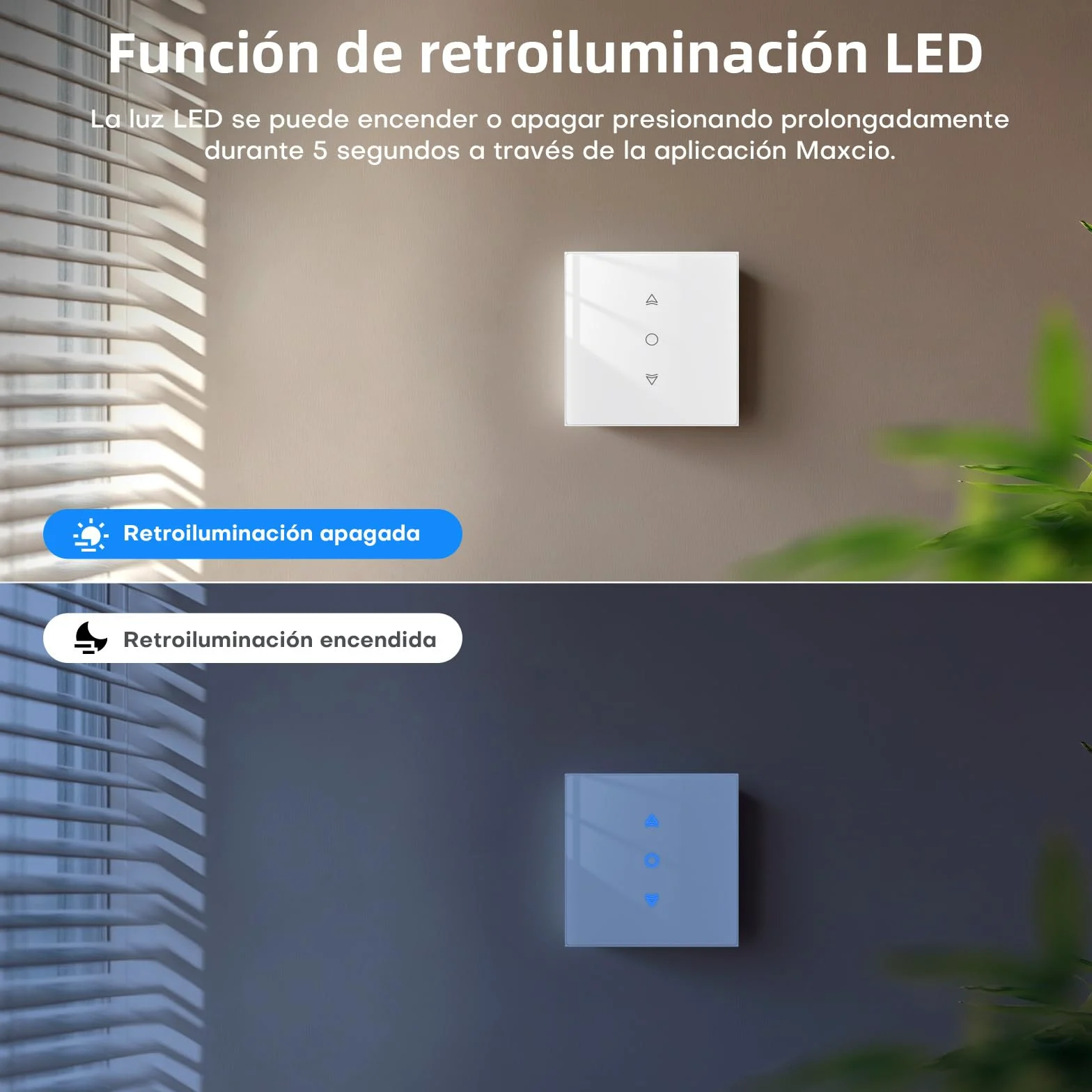 Maxcio Interruptor de persiana WiFi, Interruptor Inteligente Persiana LED Compatible con HomeKit, Alexa y Google Home, Calibración con un Solo Clic, Control de Porcentaje, Remoto y Control por Voz