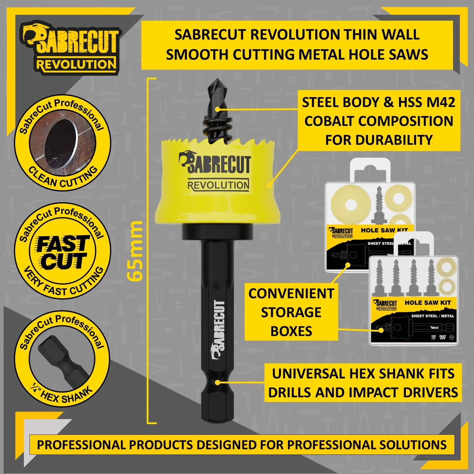 SabreCut 6pcs HSMK5A 16mm 20mm 22mm 25mm 32mm HSS M42 Cobalto Kit corona | M42 cobalt corte edges y progressive teeth proporcionan rápido, suave y duradero hole corte en sheet steel, madera y plástico