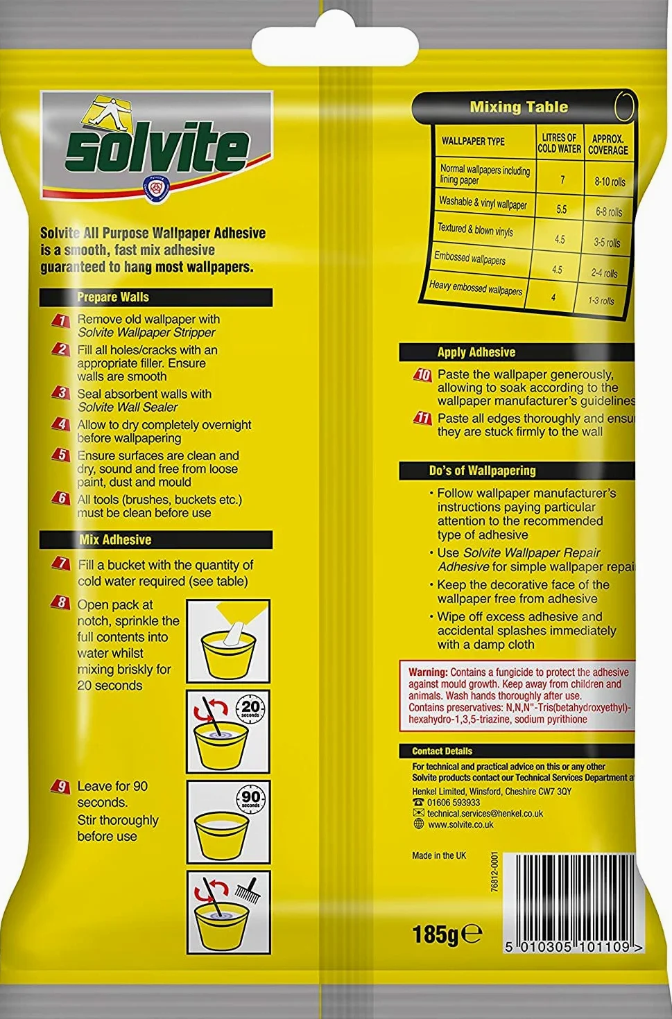 Solvite - Adhesivo extra fuerte para papel pintado (10 rollos), 185g