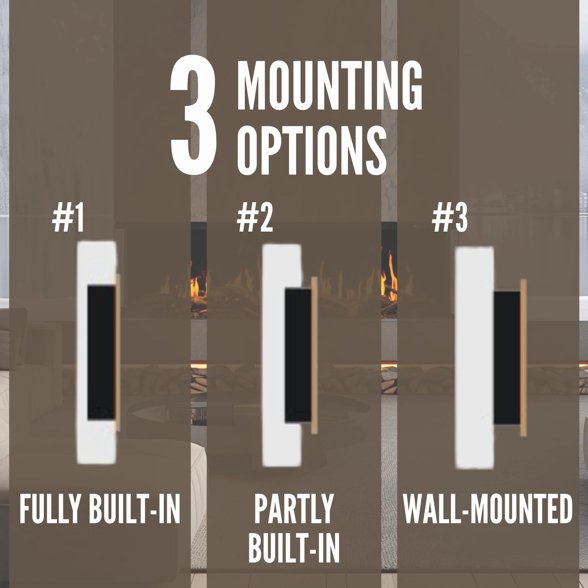 AFLAMO Chimenea Eléctrica LED Elite 153, Montaje en Pared, Efecto de Llama Multicolor, con Sonido y Calefacción (153x45x13)