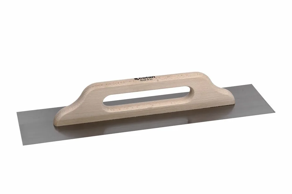 Cofan Llana Extra-Larga para Micro cemento | Medida 500 x 120 x 0.4 mm | Fabricada en Acero Inoxidable | Mango de Madera