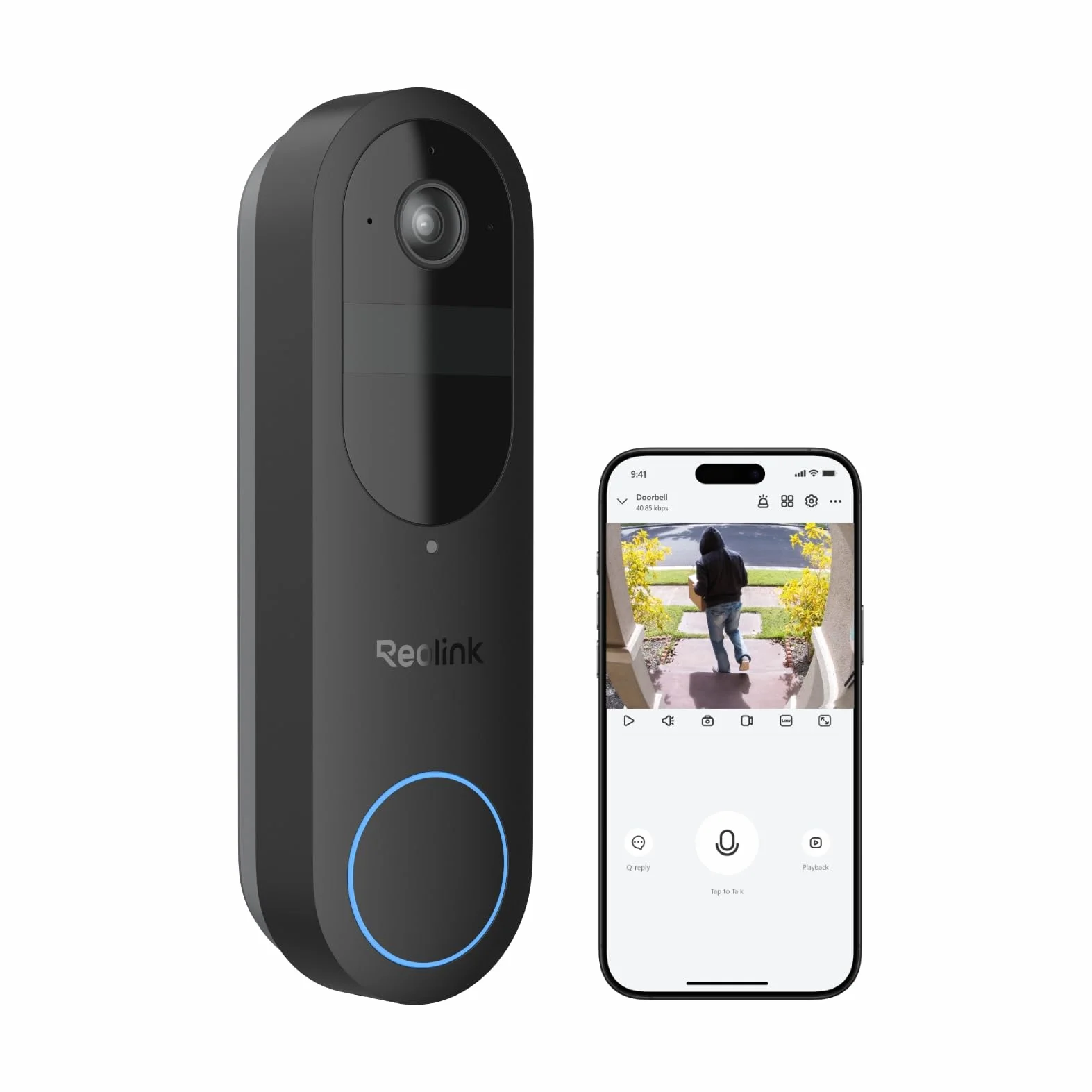 Reolink 2K Timbre Inalámbrico Exterior Impermeable con Camara, Vista de 150°x150°, 2,4/5GHz Wi-Fi, Alimentación por Batería/Cable, Detección de Persona/Vehículo/Paquete, Video Doorbell (Batería)