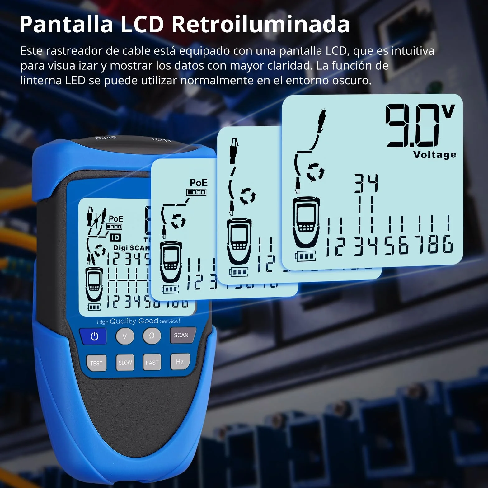 Probador de Cable POE Rastreador de Cables RJ45 LCD Buscador de Líneas CAT5/5e CAT6 Cat7 Cat8 Prueba de Voltaje