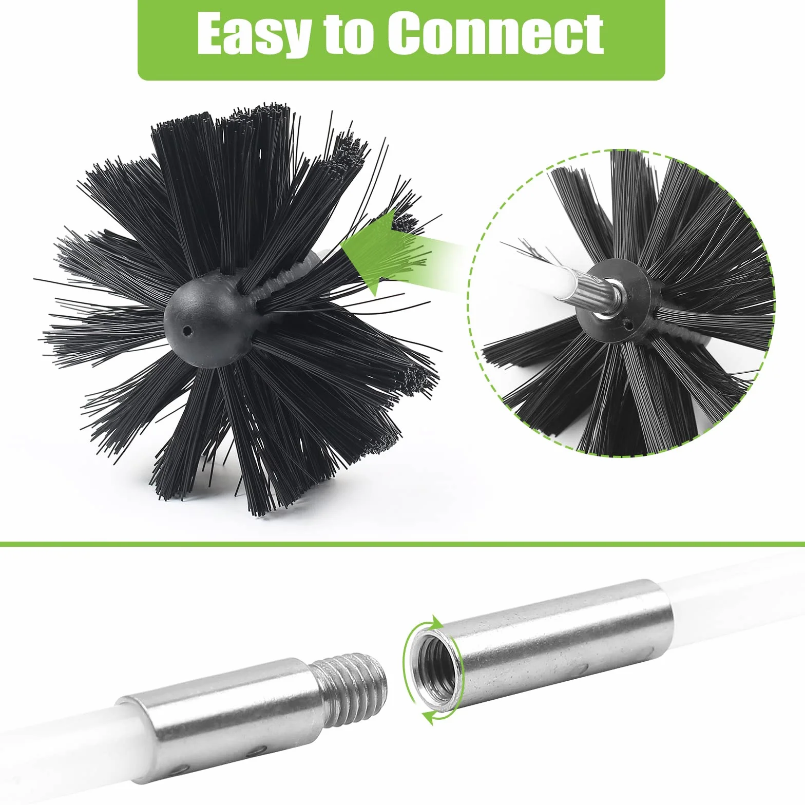 Juego de 24 piezas de varillas de cepillo de chimenea con 18 varillas flexibles de 410 mm + 2 cabezales de cepillo de 150 mm + 1 cepillo largo de madera + accesorios, kit de cepillos de