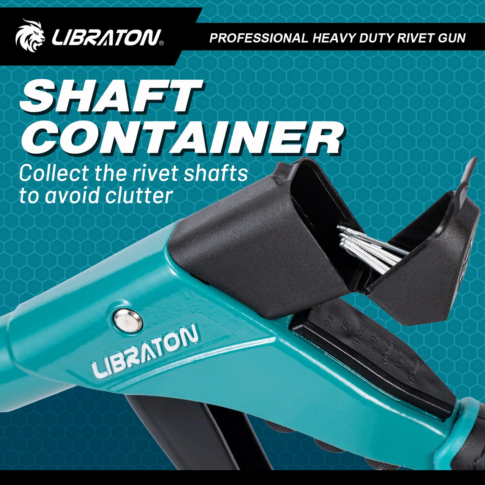 LIBRATON Remachadora Manual, Pistola Remachadora, Remachadora Profesional con Contenedor de Eje, Herramienta de Remachado, Boquillas Intercambiables Sin Herramienta, para Remachar Remaches De Aluminio