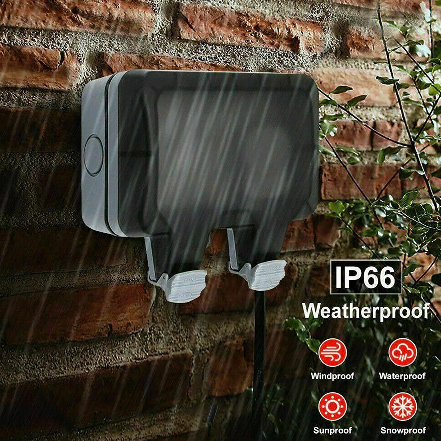 Toma de Corriente Exterior IP66 Conector USB con Doble Interruptor para Pared Enchufe con Tapa Abatible para Jardines al Aire Libre y Garajes (Doble)