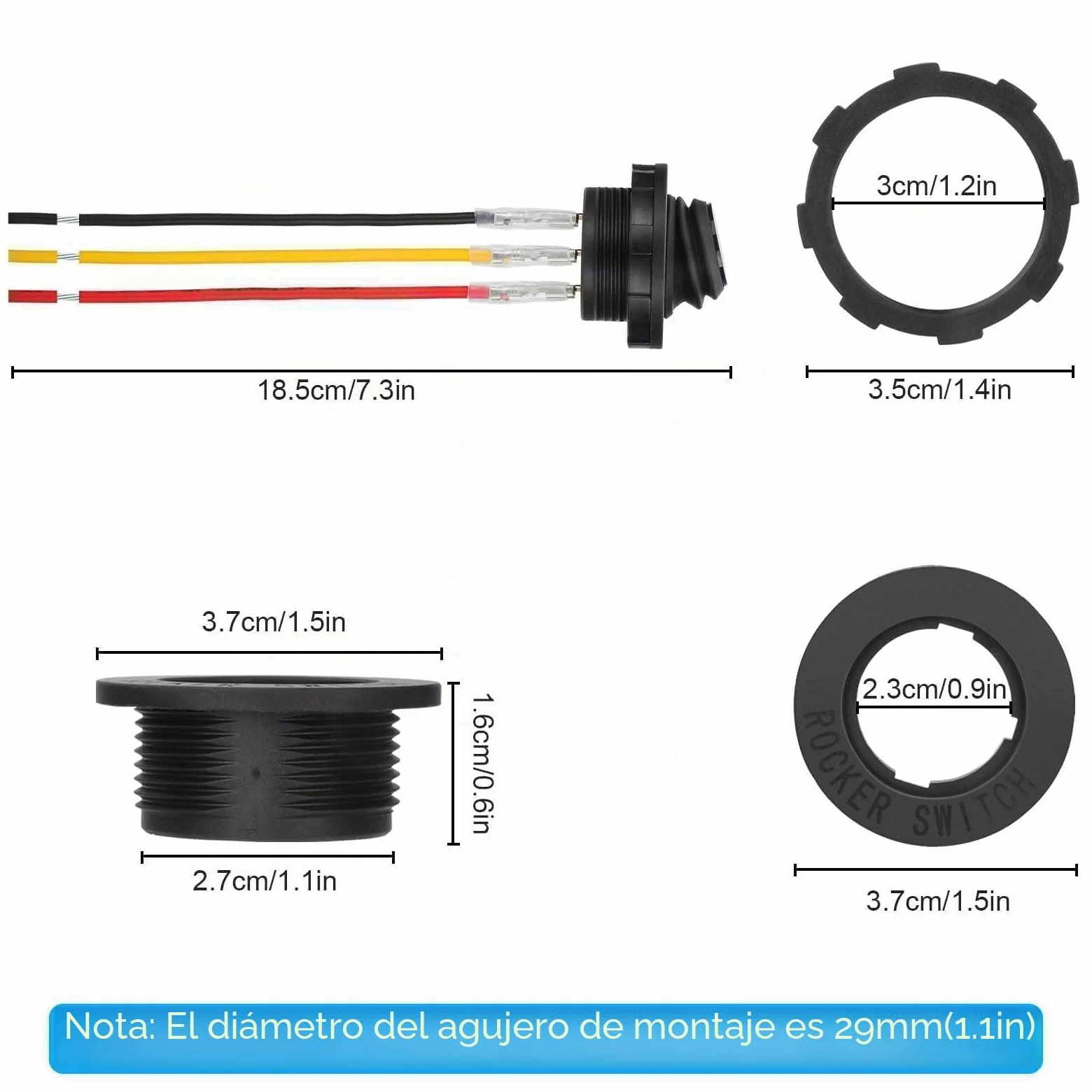 Linkstyle 4x Interruptor Basculante LED 12V 20A, Interruptor Redondo Impermeable de 3 Pines con Cable, Luz Azul, para DIY Barco Auto y Aplicaciones Marinas