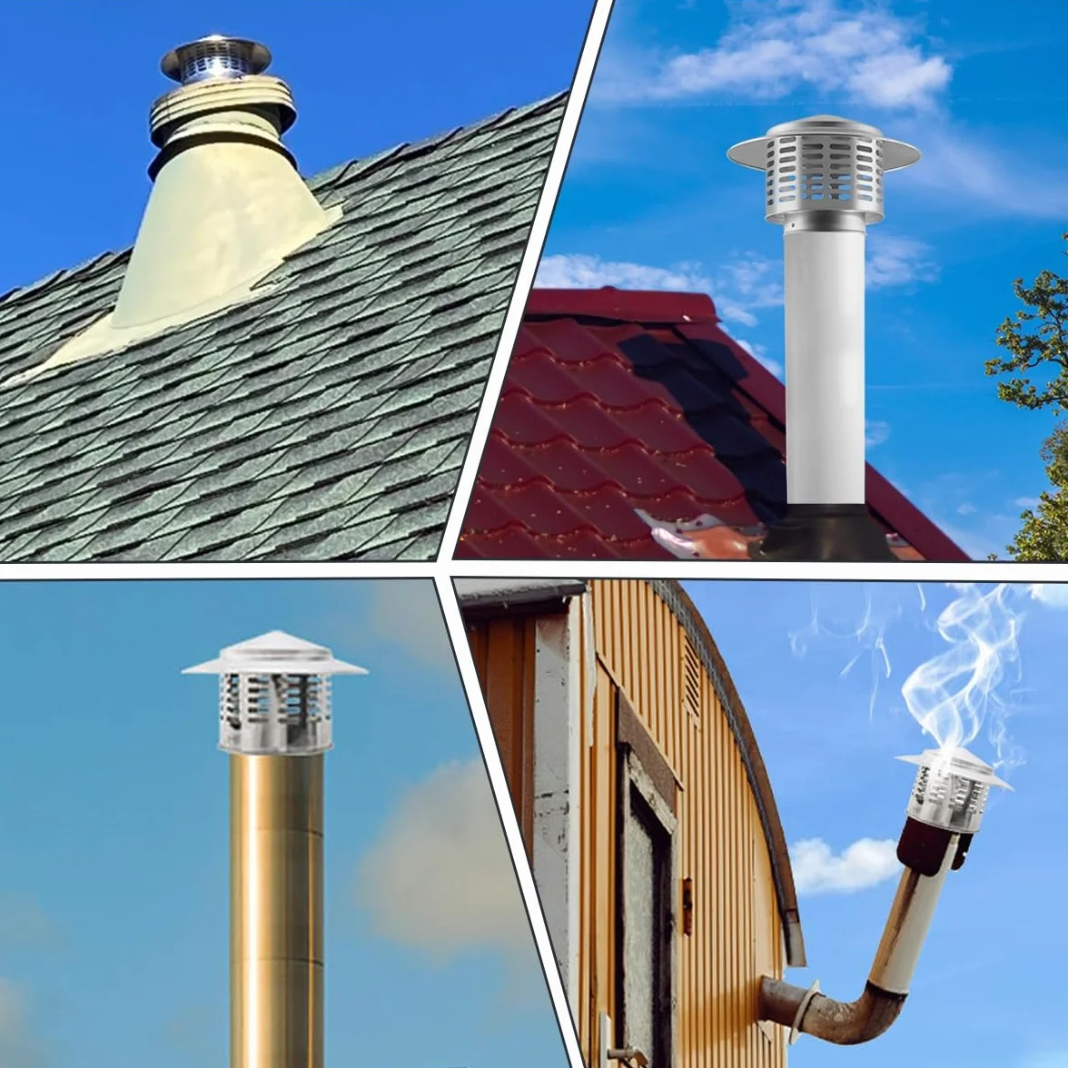 Sombrerete Chimenea de Acero Inoxidable 304, Tapa de lluvia para Techo Redondo Tapa de chimenea Chimeneas Tapa de Ventilación per chimenea, conducto de humos, Estufas de Madera(200mm-8")