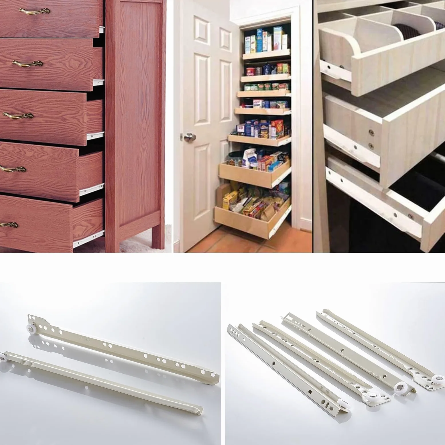 Rieles Para Cajones De Cocina 1 Par Guías Para Cajones De Madera, Capacidad Carga De 45 Kg, Correderas De Rodillos Para Cajones 250 300 400 550mm, Carriles Telescópica Silenciosa