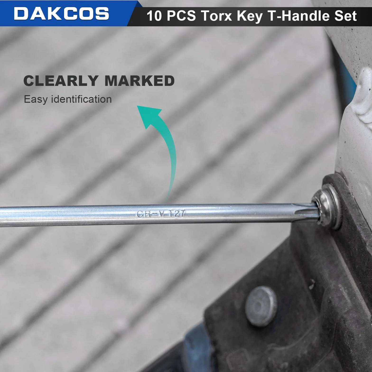 DAKCOS Juego de 10 llaves Torx con mango en T, llave de estrella T9-T50 con estante de almacenamiento, Cr-V