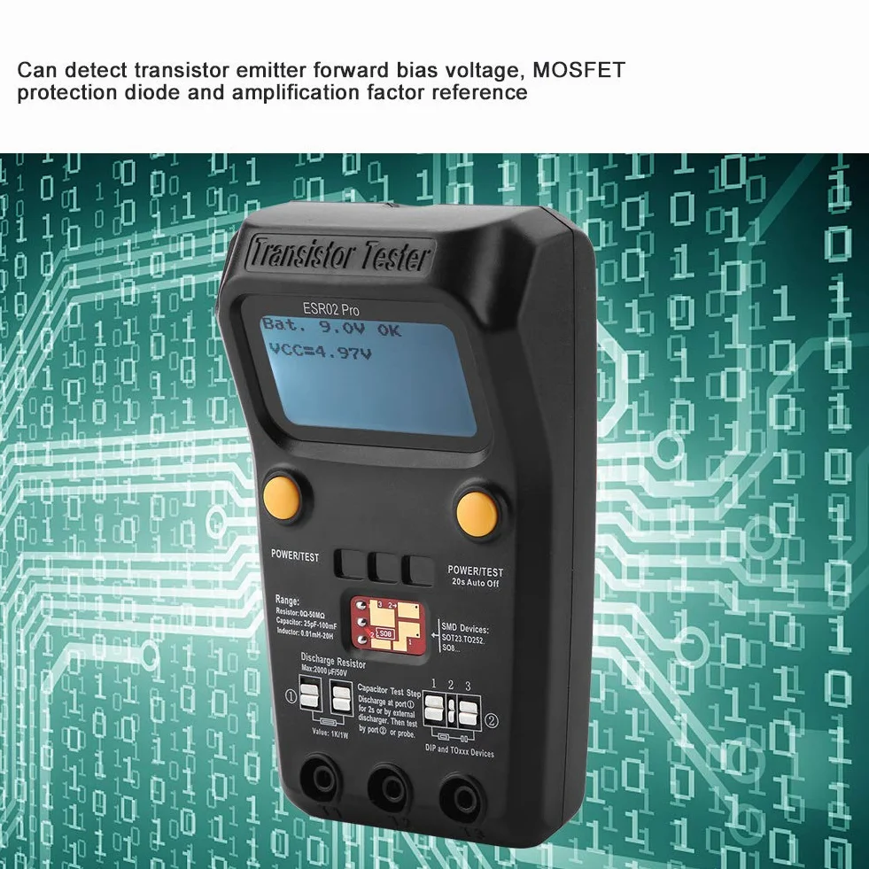 BSIDE Pro Probador de transistores digital Medidor de inductancia SMD