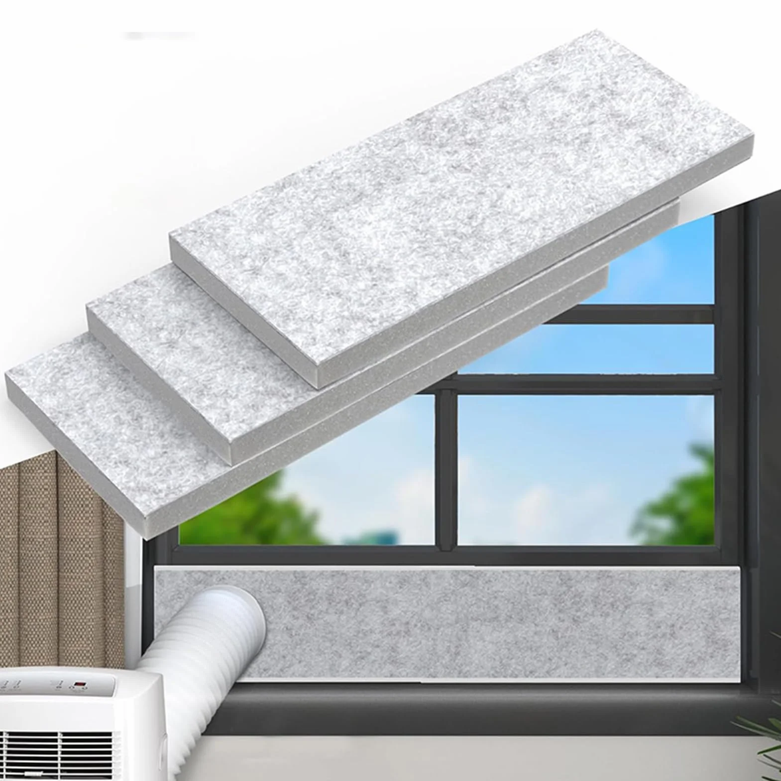 Set de aire acondicionado portátil - Partes laterales de espuma para aire acondicionado | Placa aislante para aire acondicionado | Set de ventilación y aislamiento para casa, sótano, garaje