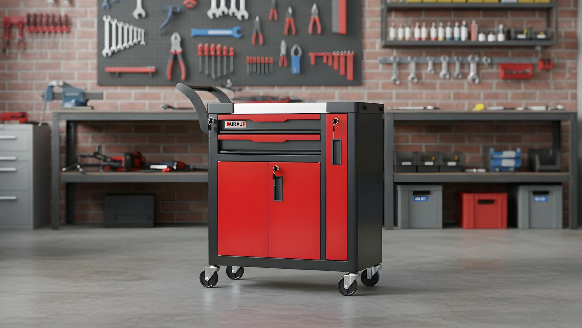 AIRAJ Carro Herramientas 2 Cassetti Grande Capacità Multiuso con Ruote Cassetto Laterale para Garage