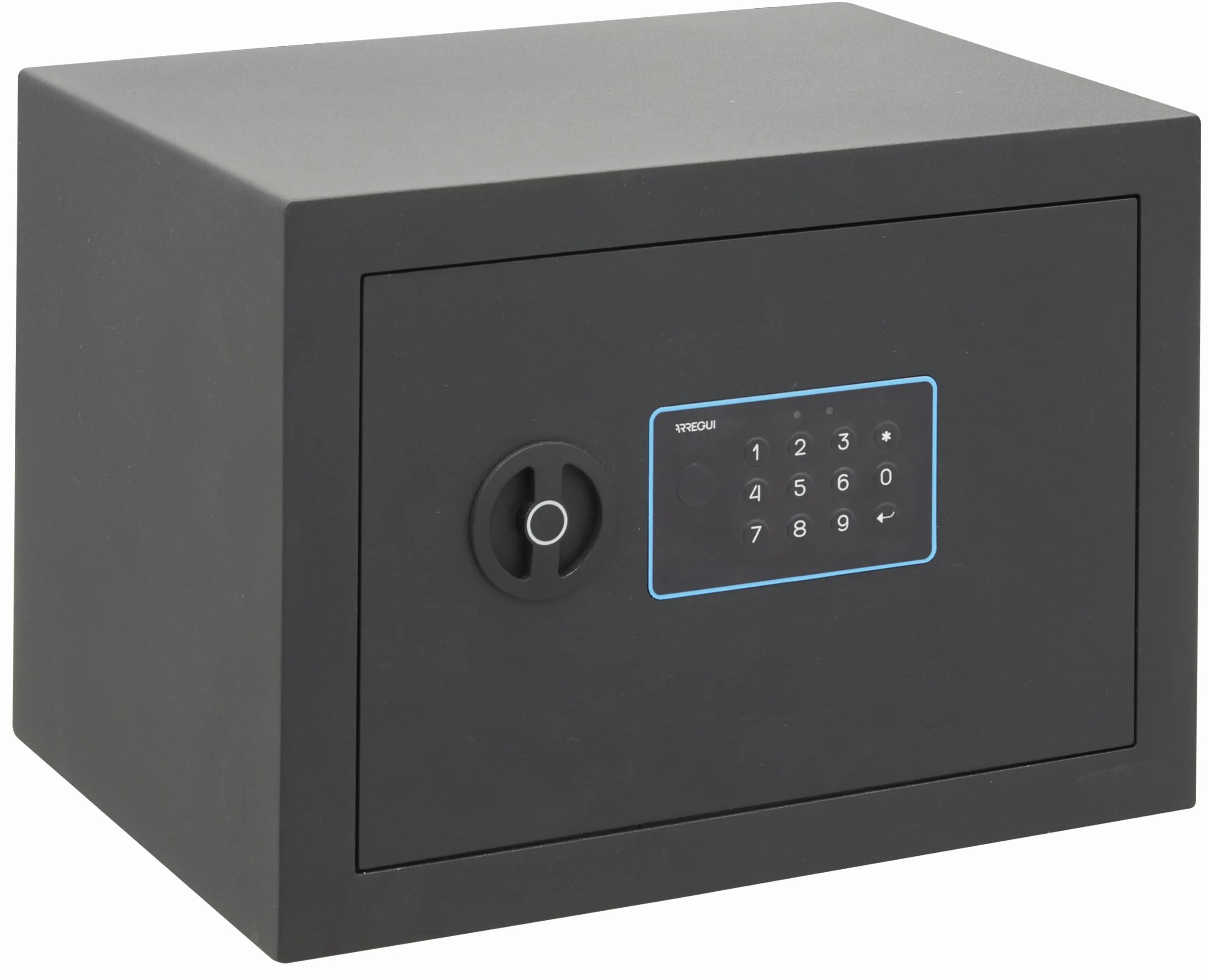 ARREGUI Blue 650120 Caja Fuerte de Acero con Cerradura Electrónica | 25x35x25 cm | 18 L | Caja de Seguridad para Casa y Hogar | Teclado con Códigos Programables | con Llave de Emergencia | grafito