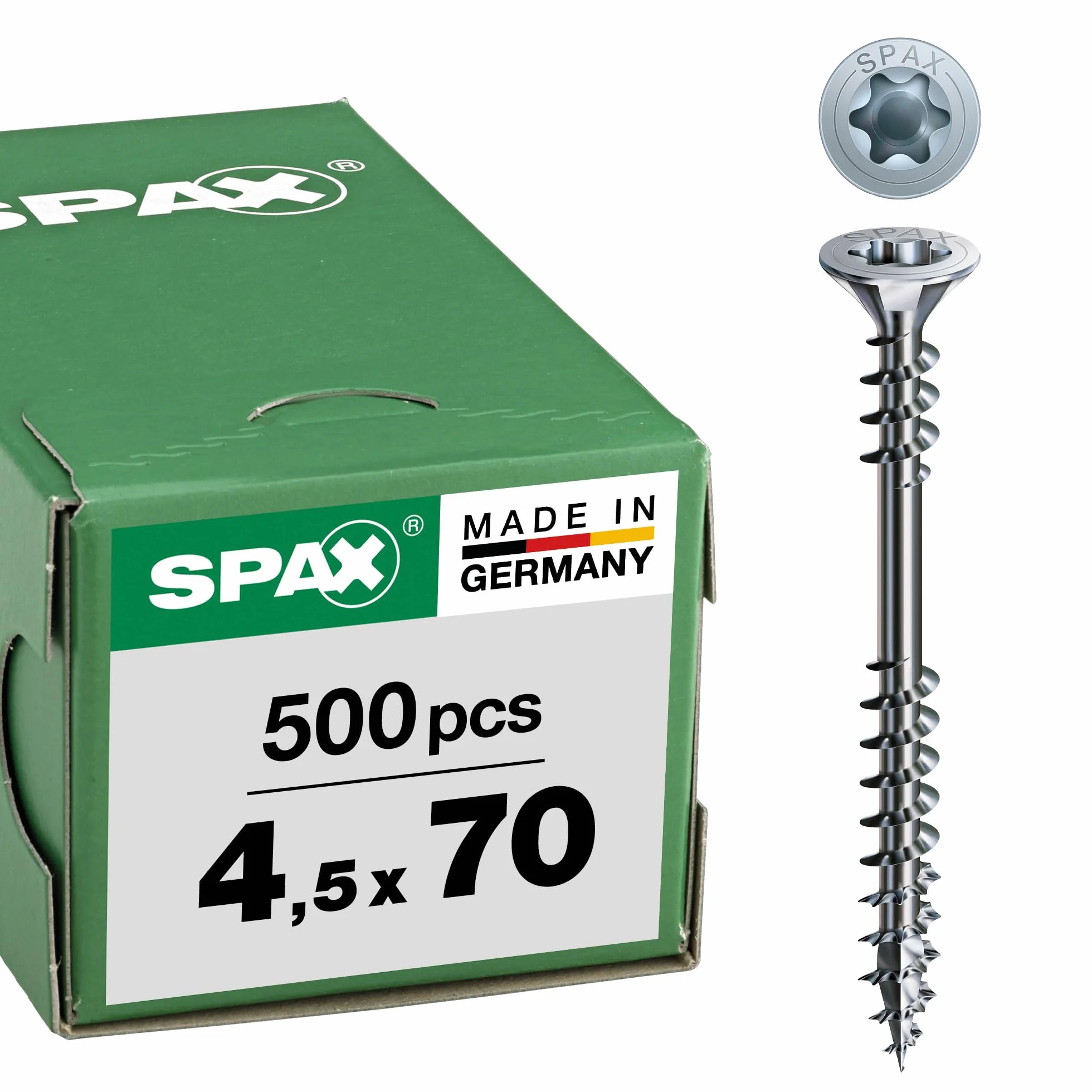 Spax – Tornillo 4.5 x 70 Torx 20 rosca parcial WIROX de plata, 500 unidades, 541010450705