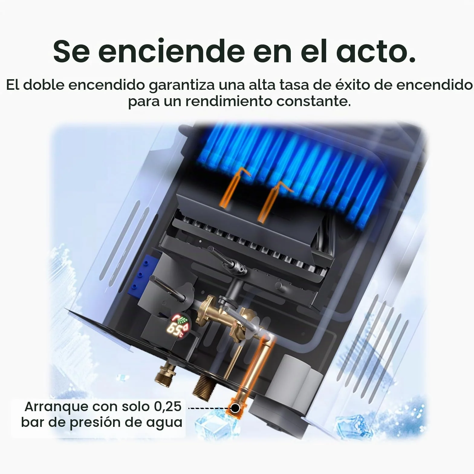 Xverycan Calentador de Agua Butano 12 LPM 24 KW Termo de Gas GLP Doble Encendido Baja Presión