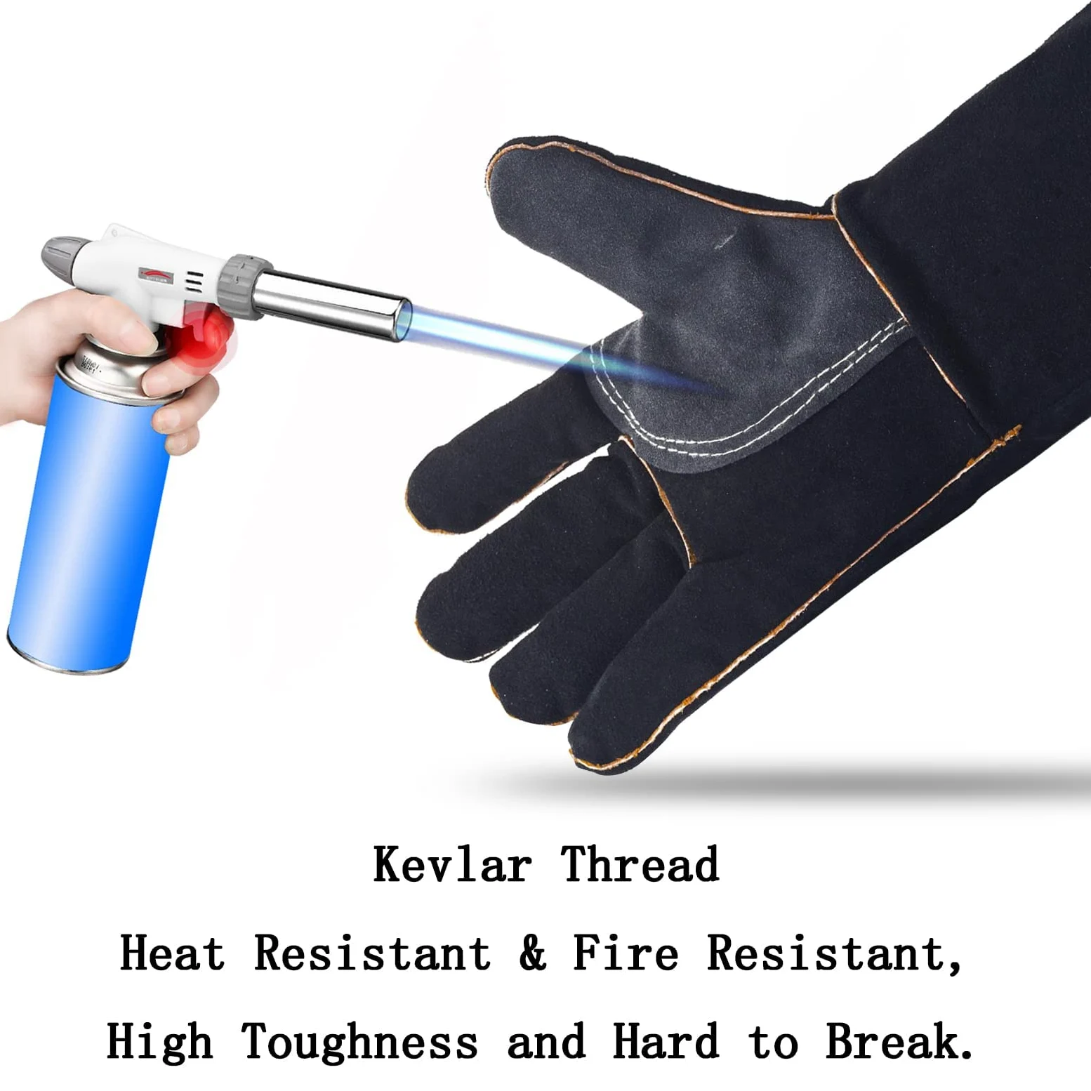 YOUYA Guantes de cuero extremadamente resistentes al calor y al fuego con costuras de Kevlar, perfectos para chimenea, estufa, horno, parrilla, soldadura, barbacoa, mig, soporte para ollas, manejo de